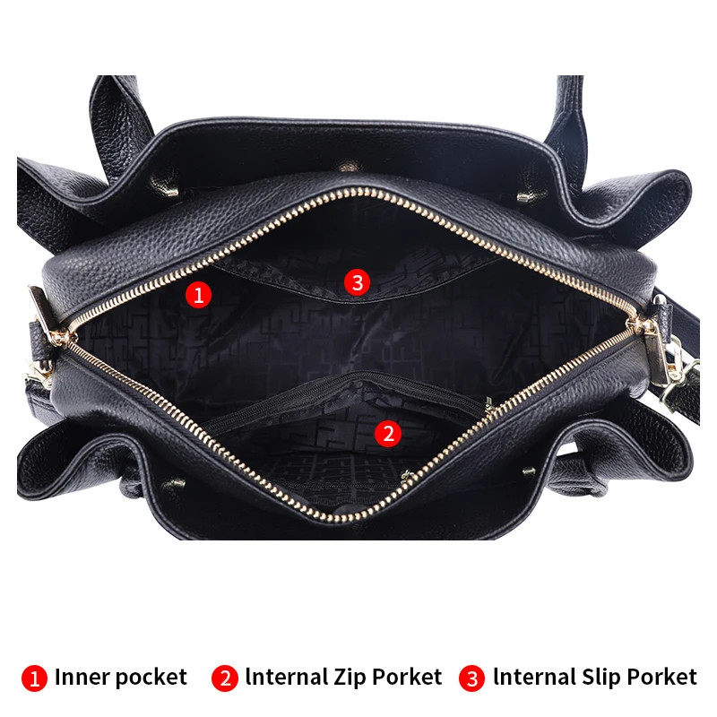 Motingsome Soft Cow Leather Handbag for Women Large 3 Interlayer Elegant Ladies Handbag Black Crossbody Satchels Purses