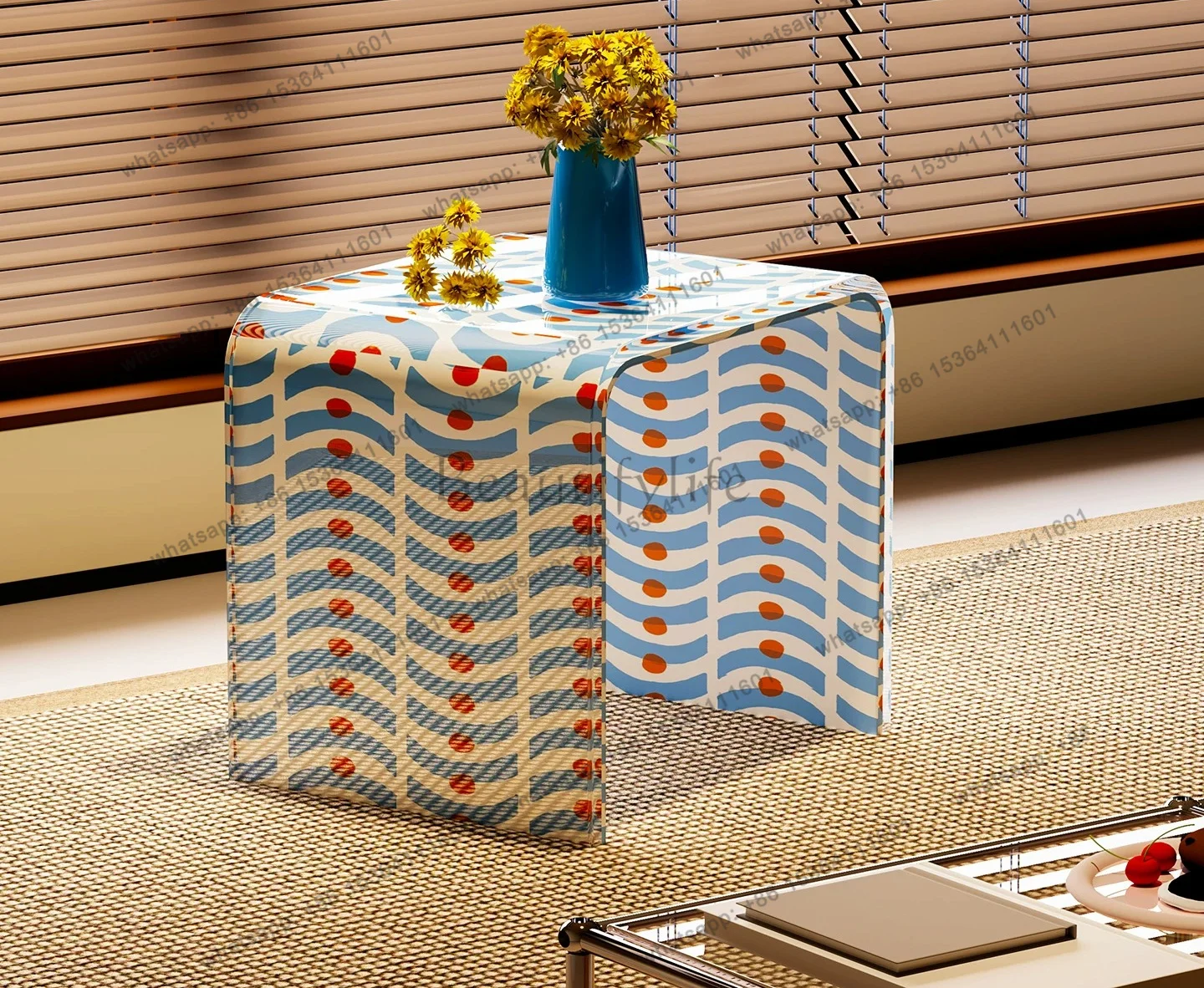 Factory Direct Sales Acrylic Home Painted Striped Small Bench Modern Coffee Table