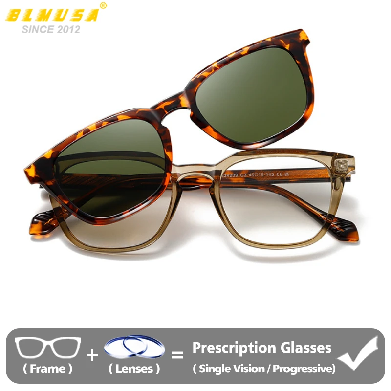 

BLMUSA Hot 2-in-1 Magnetic Clip Polarized Sunglasses Outdoor Driving Prescription Progressive Glasses Fashion Square Sun Glasses