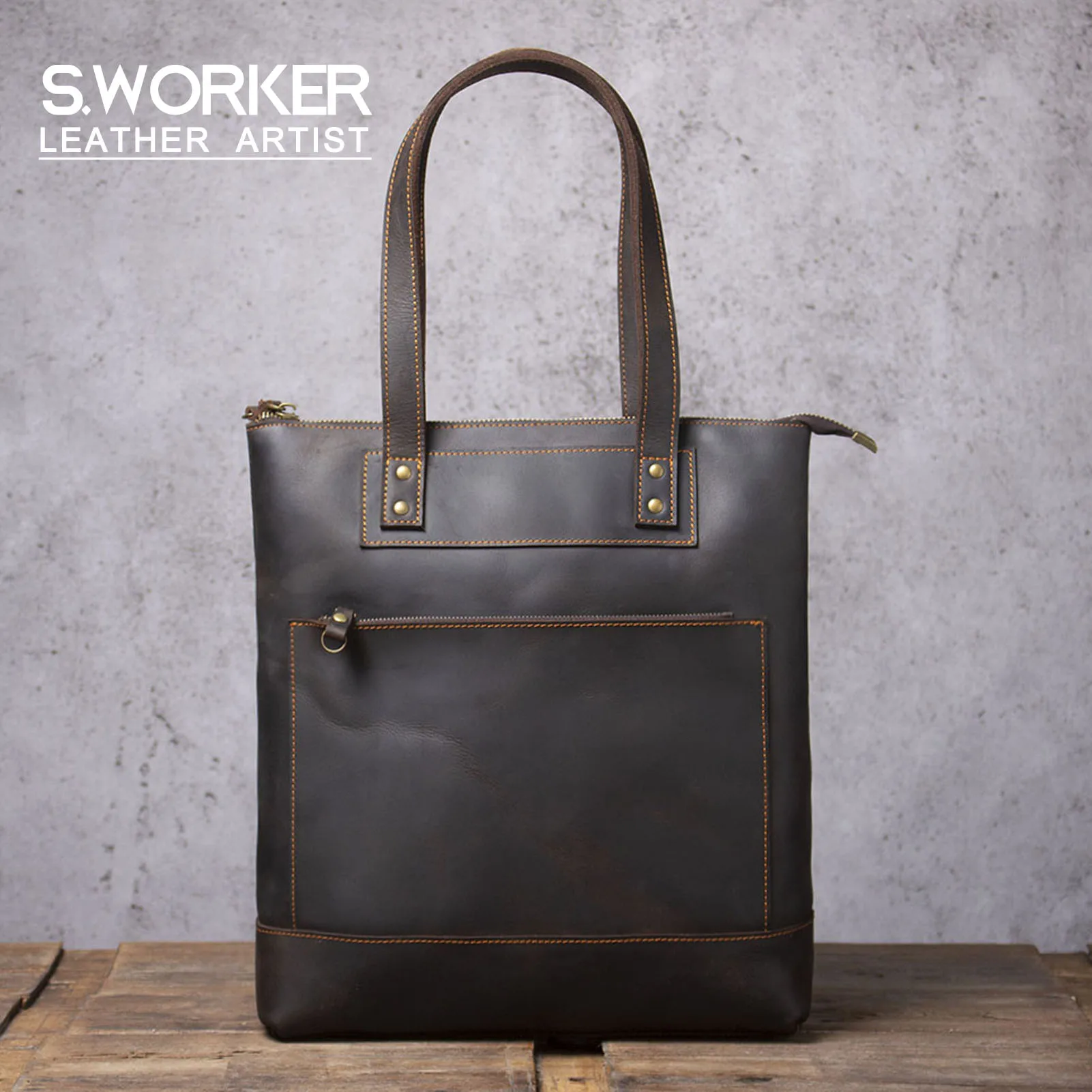 Vintage-Umhängetasche aus hochwertigem Leder für Herren, Aktentasche für Männer, Business-Handtasche, Laptoptasche – Detail 2