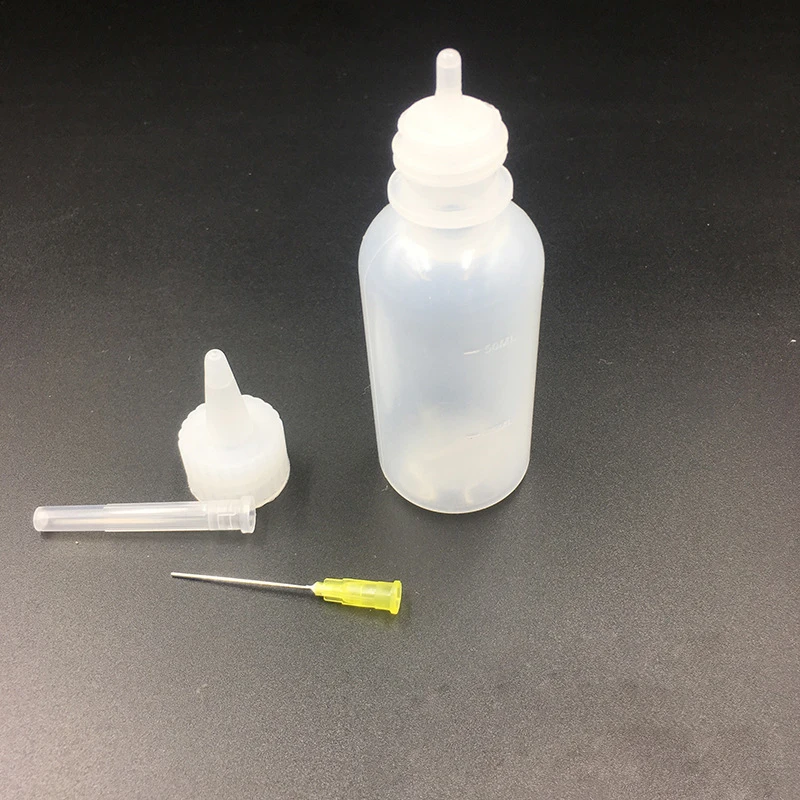 50ML Plastic Bottle with Injector Needle Liquid Alcohole Rosin Solder Flux Paste Dispenser for Phone PCB Cleaning Welding Repair