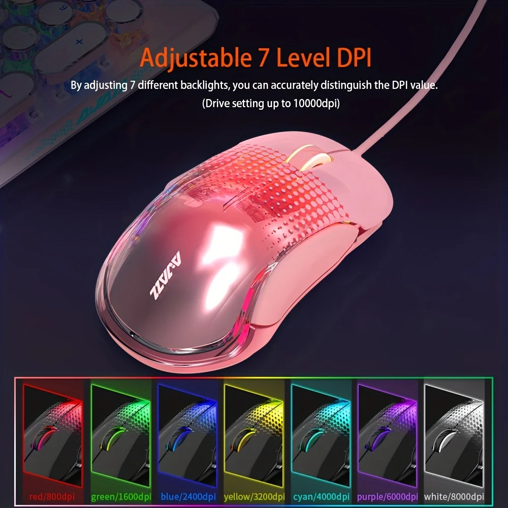 AJAZZ RGB Transparent Mouse: Transparent back panel, RGB customizable lighting effects, PMW3325 chip, ergonomic
