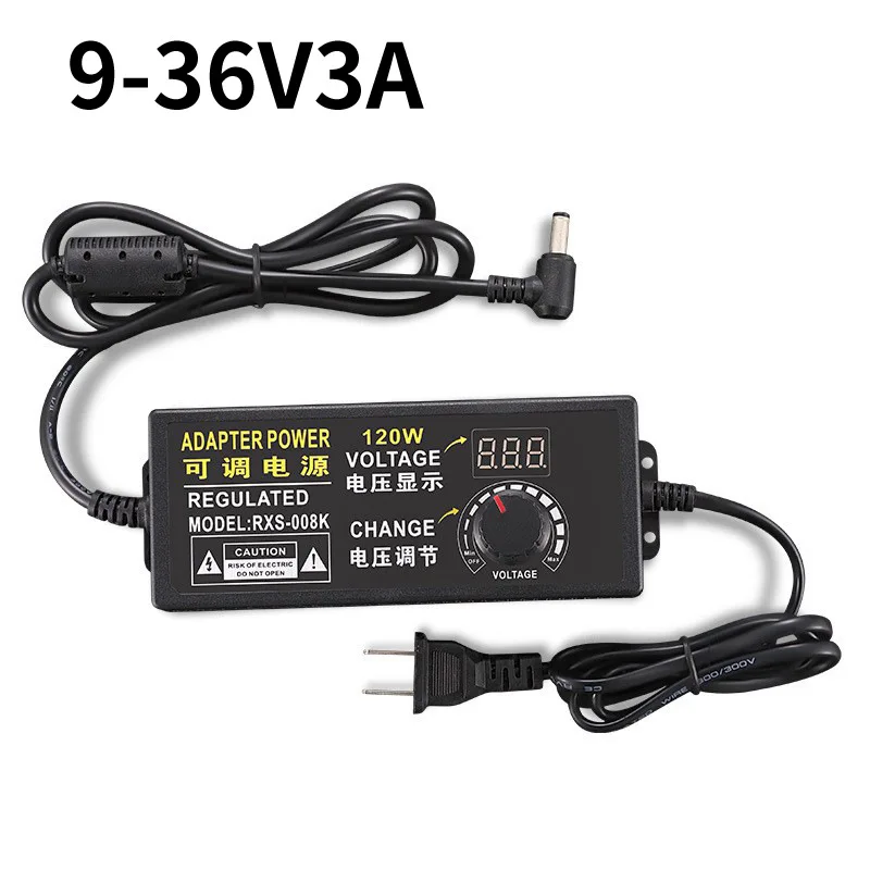 Regulowany zasilacz AC na DC9V-36V3A 3-36V 3A 60W 120W Uniwersalny adapter z wyświetlaczem i wyłącznikiem ściemniacza mocy z regulacją napięcia