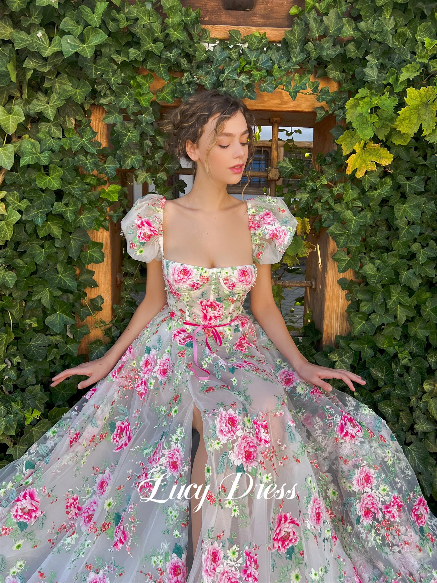 Lucy Coming of Age Dress Party Floral Pattern Wedding Line A Female Dresses With Long Sleeves Robe Soiree De Luxe 2024 Formal