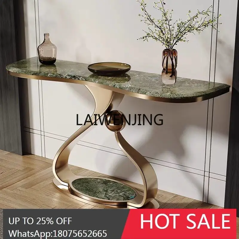 طاولة مدخل رخامية فاخرة من الفولاذ المقاوم للصدأ، طاولة عرض نهاية بهو الفن الحديث #4