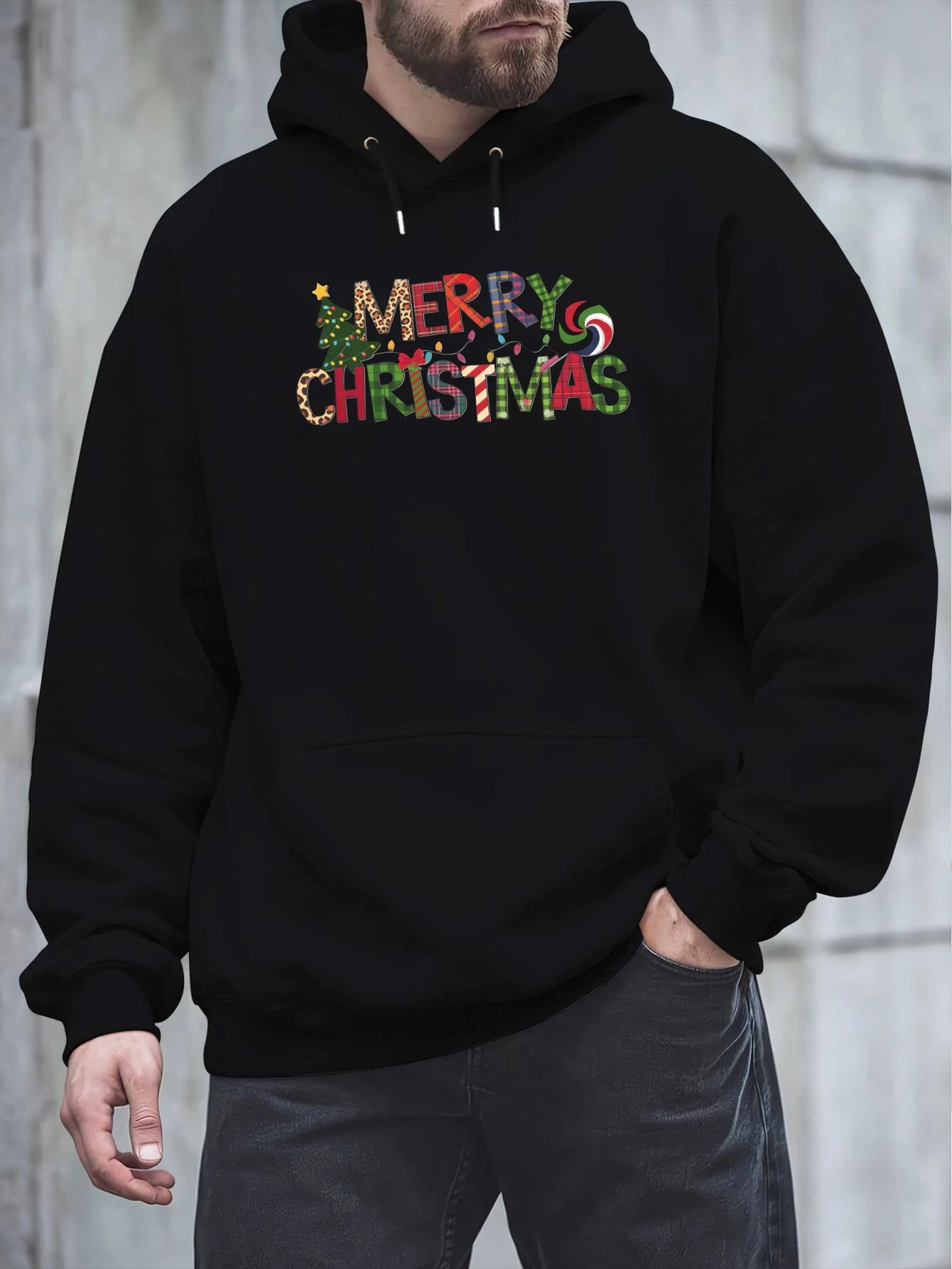 Fashion trend fall-winter christmas elk santa print fleece men's multi-functional large-sized hooded trendy hoodie