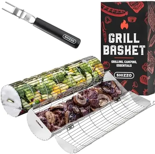 

Набор из 2-х корзин для гриля - особо прочные сетки из нержавеющей стали для барбекю, рыбы, овощей - отличный подарок для мужчин