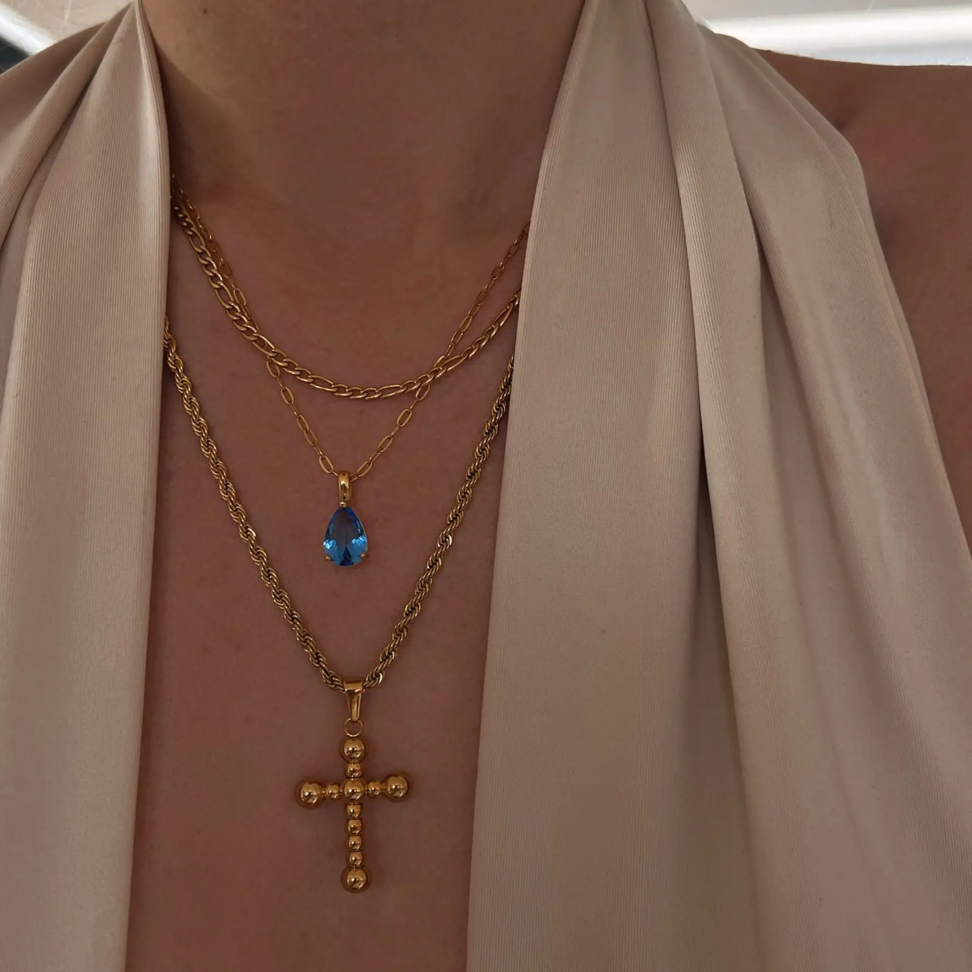 12 Color Crystal Water Drop Initial Pendant Necklace Stainless Steel Gold Chain 12 Month Birth Stone Necklace for Women Birthday
