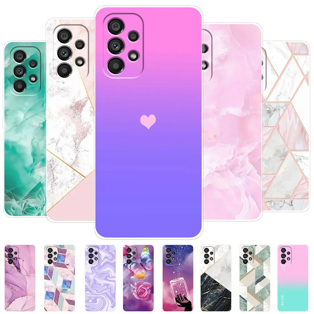 Marble Phone Case For Samsung Galaxy A53 A73 A52 A52S A72 A33 A13 A73 A32 A23 A22 A31 A51 5G Back Cover Flower Soft Case Fundas