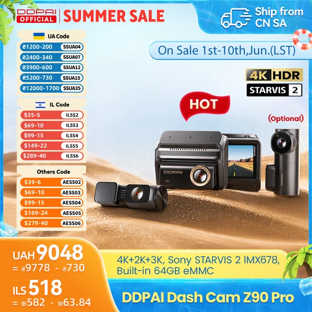 DDPAI New Z90Pro 4K+2K Kamera samochodowa z dwoma obiektywami (przód i tył), Dual HDR, sensor Sony, ADAS, tryb parkowania, WiFi 5G, rejestrator wideo DVR do samochodu