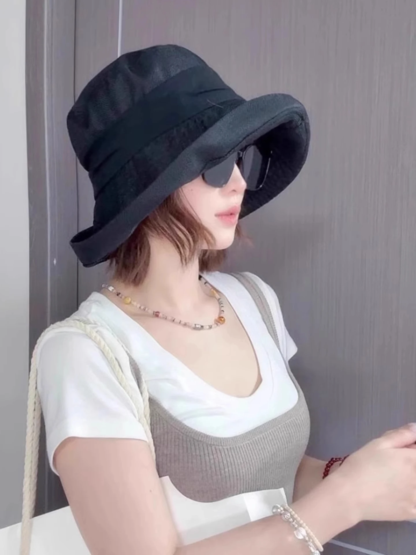 Japanese Style Cotton Linen Breathable Fishing Cap Women Summer Versatile Face Slimming Large Brim Sun Protection Hat Foldable
