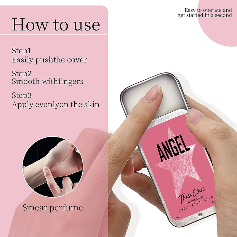 Crème de parfum solide Angel Star, baume de parfum rechargeable portable, baume de parfum durable rafraîchissant au parfum boisé, cadeau pour femmes