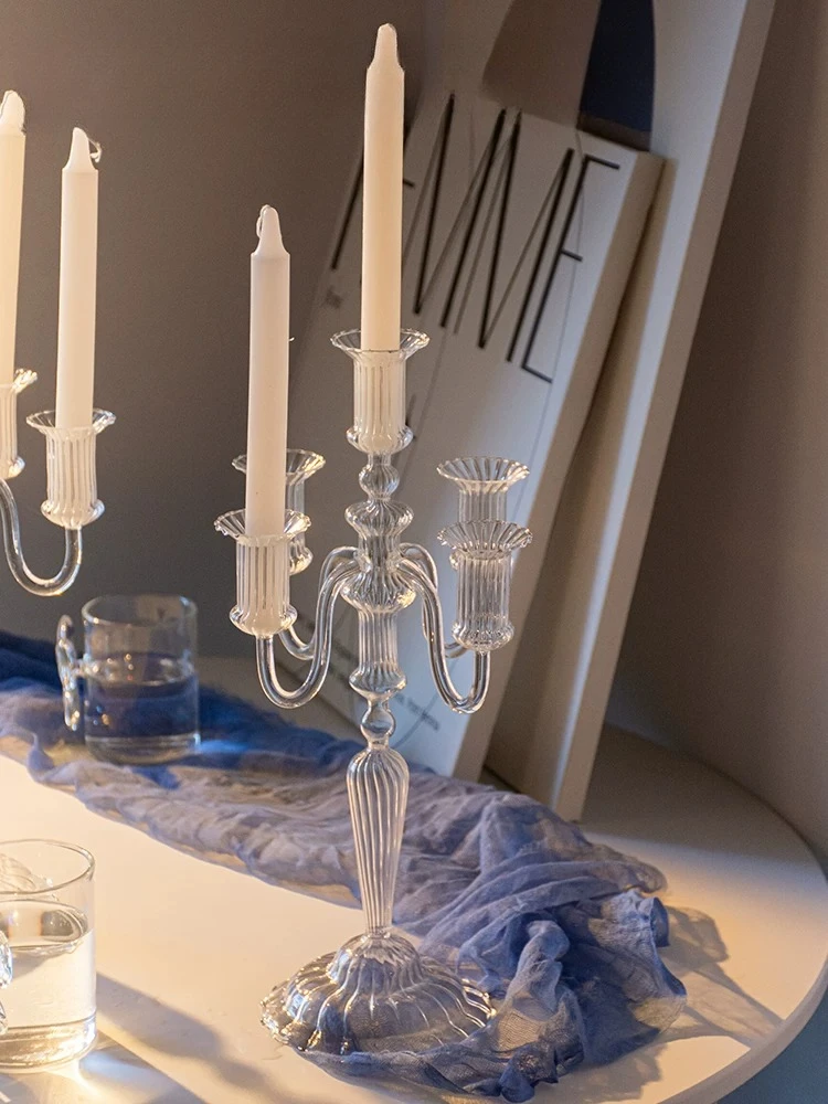 Light luxury wedding props transparent glass candle holder home party wedding party western restaurant table decoration