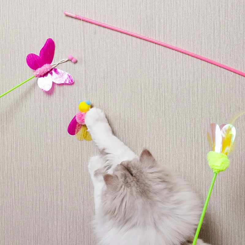OUZEY-Feather Sequins Interactive Cat Toy, Adjustable Plush Ball, Stick Toy for Kitten, Indoor Playing, Cat Supplies