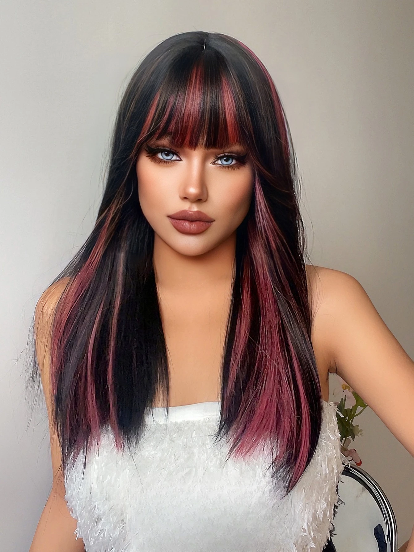 

Парик длинные волосы модная девушка группа мелирование реалистичная кожа головы Лолита естественная челка Ци jk длинные прямые волосы