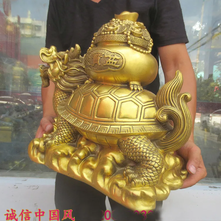 HOT SALE large-Bring in wealth and treasure # office home shop Money Drawing Talisman # dragon turtle FENG SHUI Brass statue