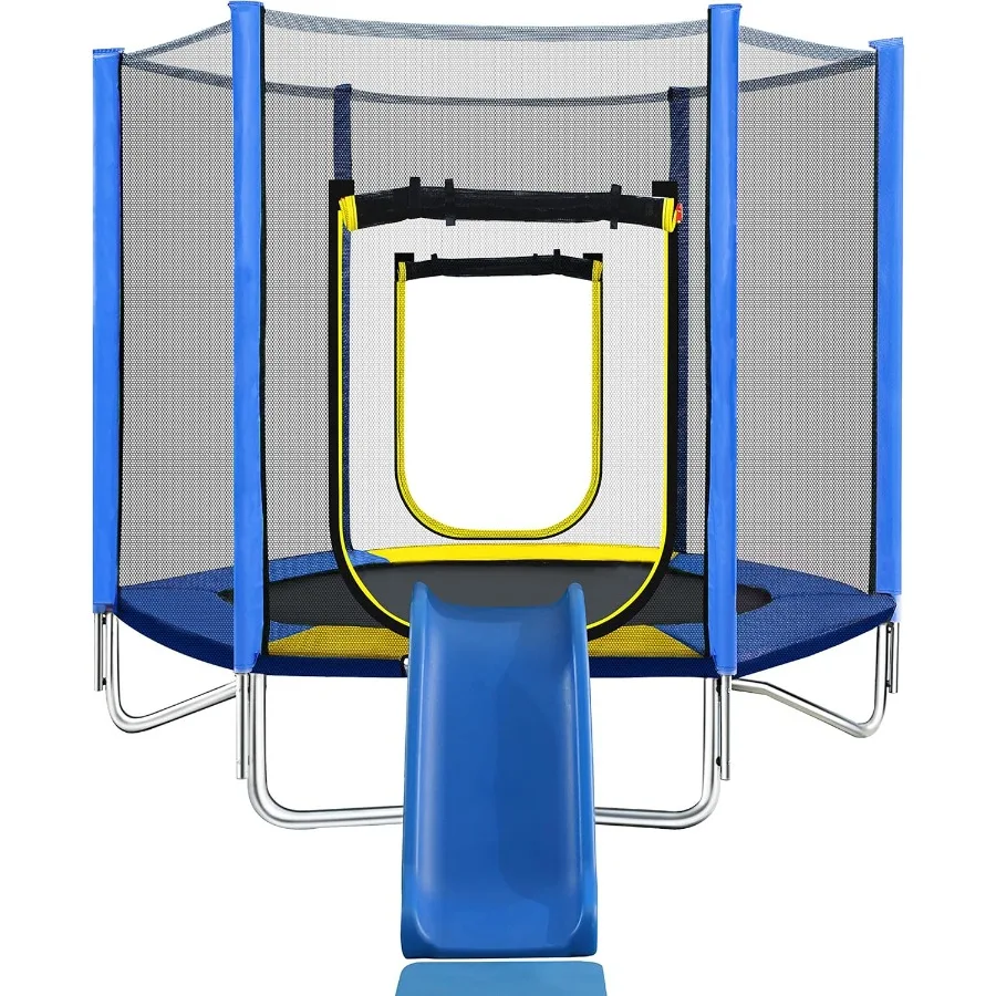 

7FT Trampoline with Safety Enclosure Net and Slide and Ladder for Outdoor Recreational Use Easy Assembly Round Design Ideal for