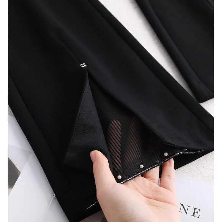 

Женские брюки-клеш с высокой талией и кружевом, весна-осень 2024, новые, утягивающие, укороченные, маленькие размеры