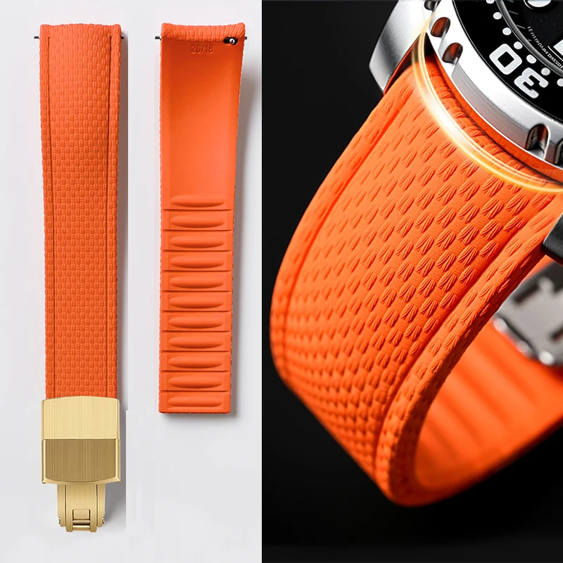 CTS FKM Rubber Strap 18/19/20/21/22/24mm Curved End Fluororubber Quick Release for Cut To Size Watch Band for Tissot/Omega/Seiko