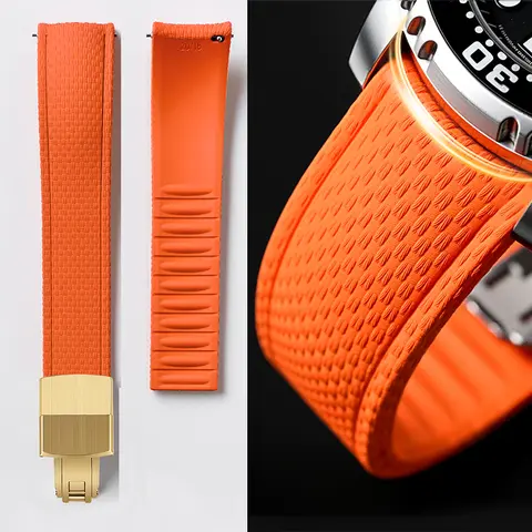 Bracelet en caoutchouc FKM CTS 18/19/20/21/22/24 mm à extrémités courbées, en fluororubber, à libération rapide, adaptable sur mesure pour montres Tissot/Omega/Seiko