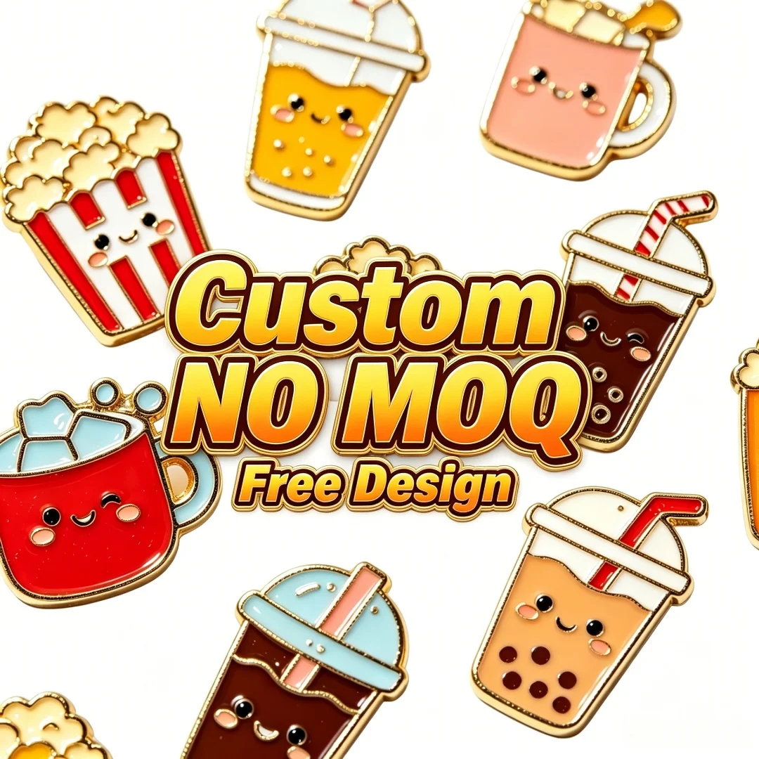 Custom Metal Enamel Lapel Pins Popcorn & Soda Movie Night Pins Gold Plated with Butterfly Clutch