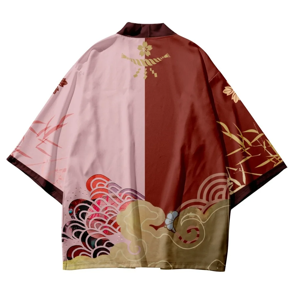 قميص هاوري كيمونو تقليدي مطبوع عليه كتلة الألوان ملابس النساء والرجال Harajuku موضة يابانية ملابس الشارع الشهير سترة يوكاتا كوسبلاي #2