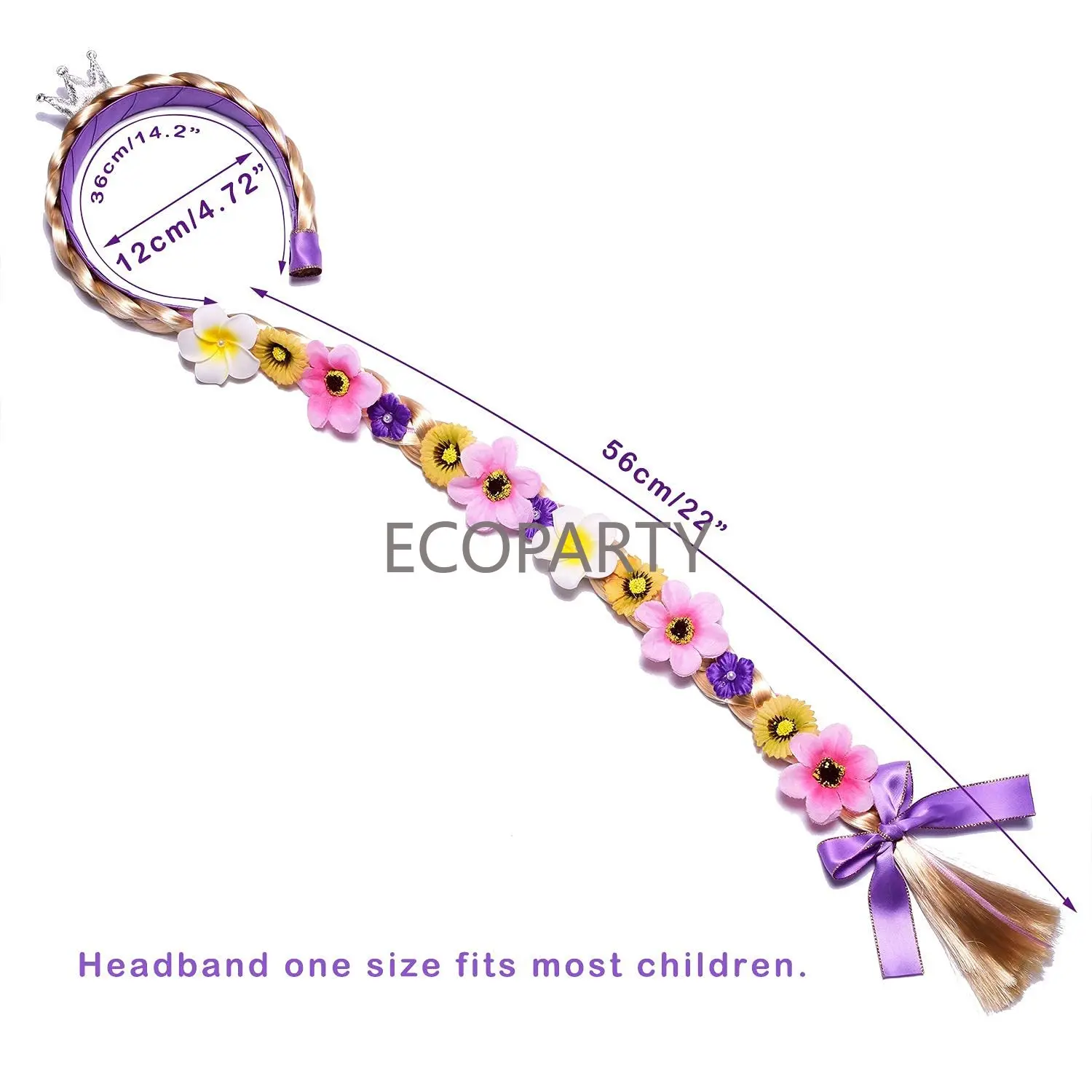 HOT Princess Rapunzel วิกผม 22 นิ้วผมยาว Headbands เครื่องแต่งกายอุปกรณ์เสริม Tiara ดอกไม้ Garland สําหรับสาวแต่งตัววันเกิด