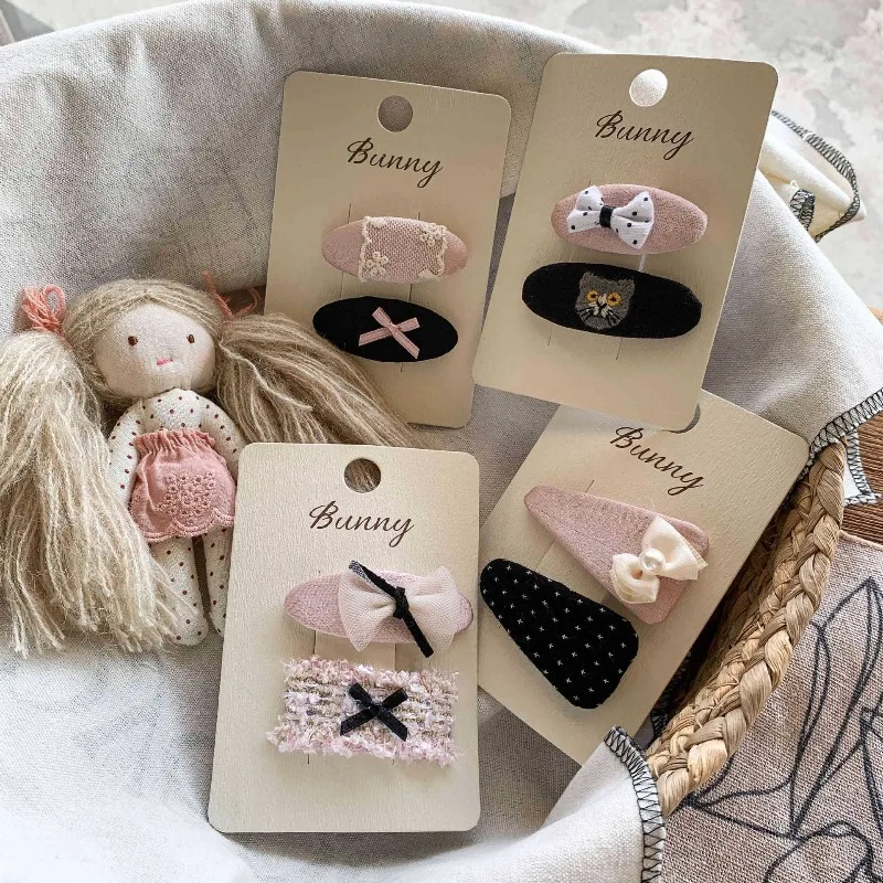 أطفال مقاطع الشعر لطيف خمر نمط دبابيس الشعر مع الدانتيل Bowknot القط أنماط الفتيات الحلو إكسسوارات الشعر للأطفال الصغار F1036