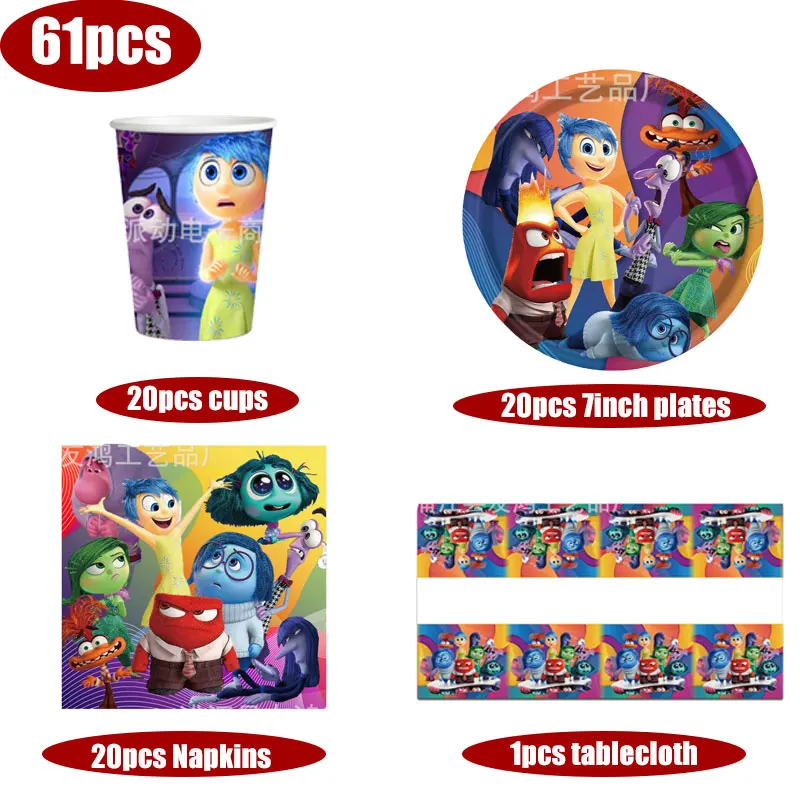 Disney Inside Out 2 Birthday Party Decoration Tableware Set Paper Cups Plates Tablecloth Backdrop Cartoon Balloons Baby Favor