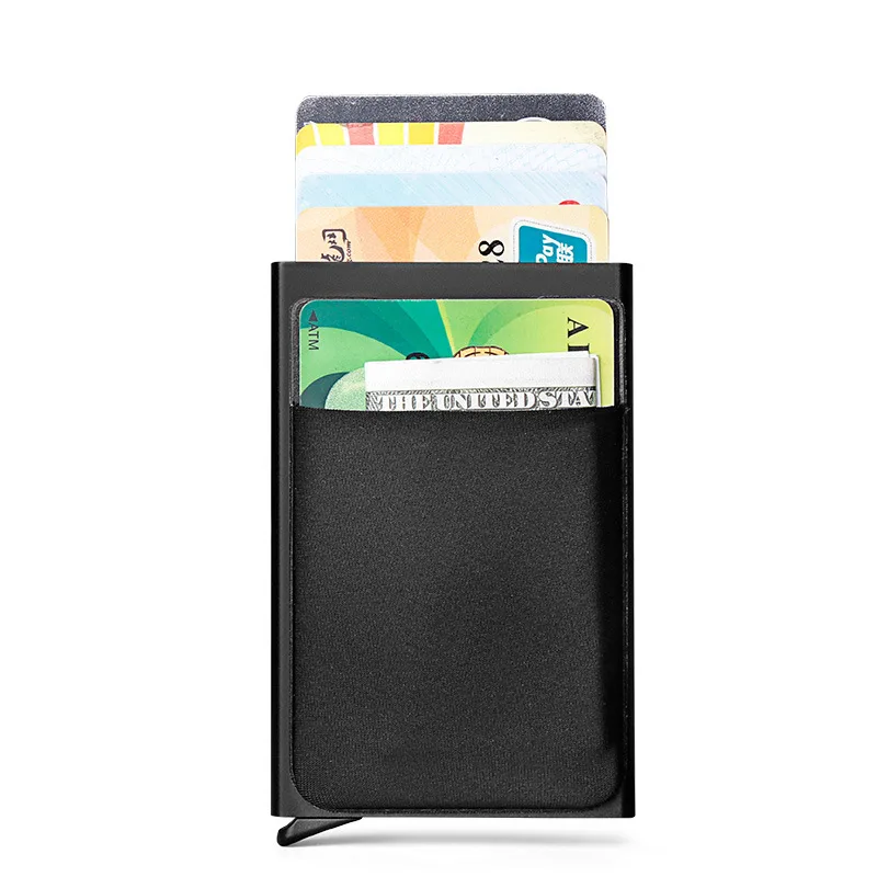 

Slim Aluminum ID Credit Card Holder Anti-Theft Automatic Push Card Box RFID Coin Wallet for Women Men Portable Travel Cardholder