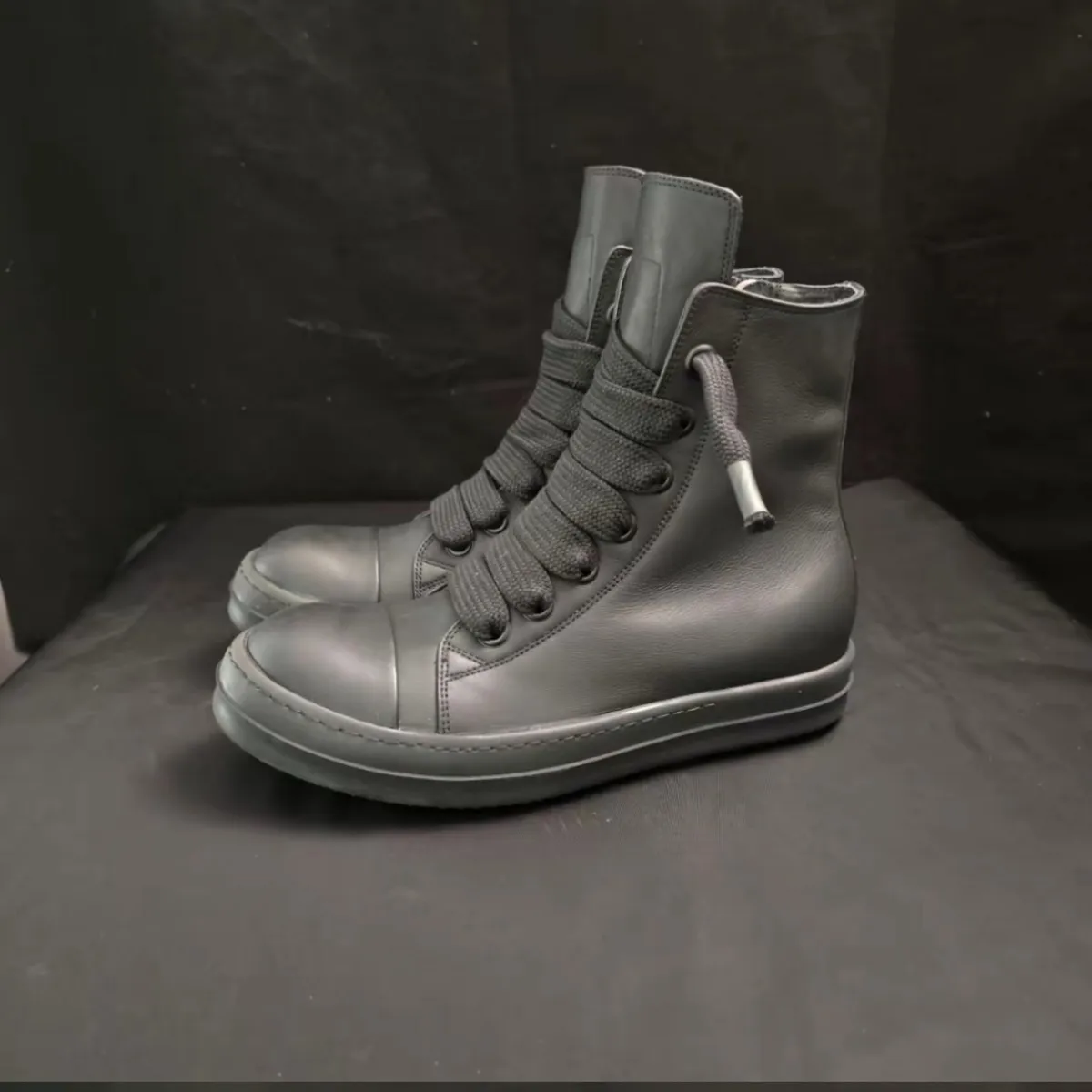 Brand R-o Shoe Full Black Leather Shoes  Men Sneaker Women High Top Shoe Boots Sneakers  Jumbo Laces Casual Shoes