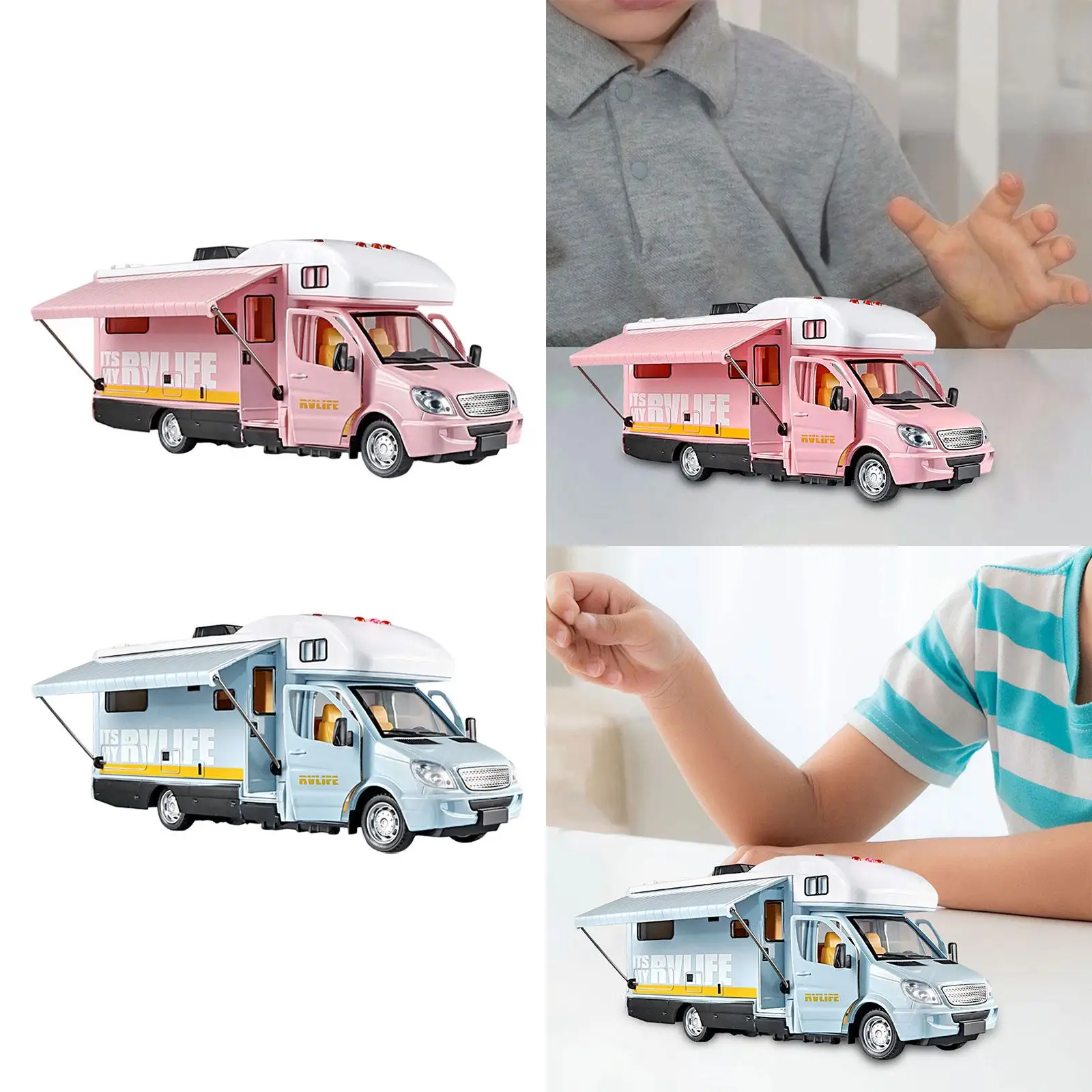 1:32 Side Door Open Alloy Camper Motorhome Toy Diecast Model Car for Tabletop Ornament Party Toy Age 3 4 5 6 Kids Toddlers Gifts