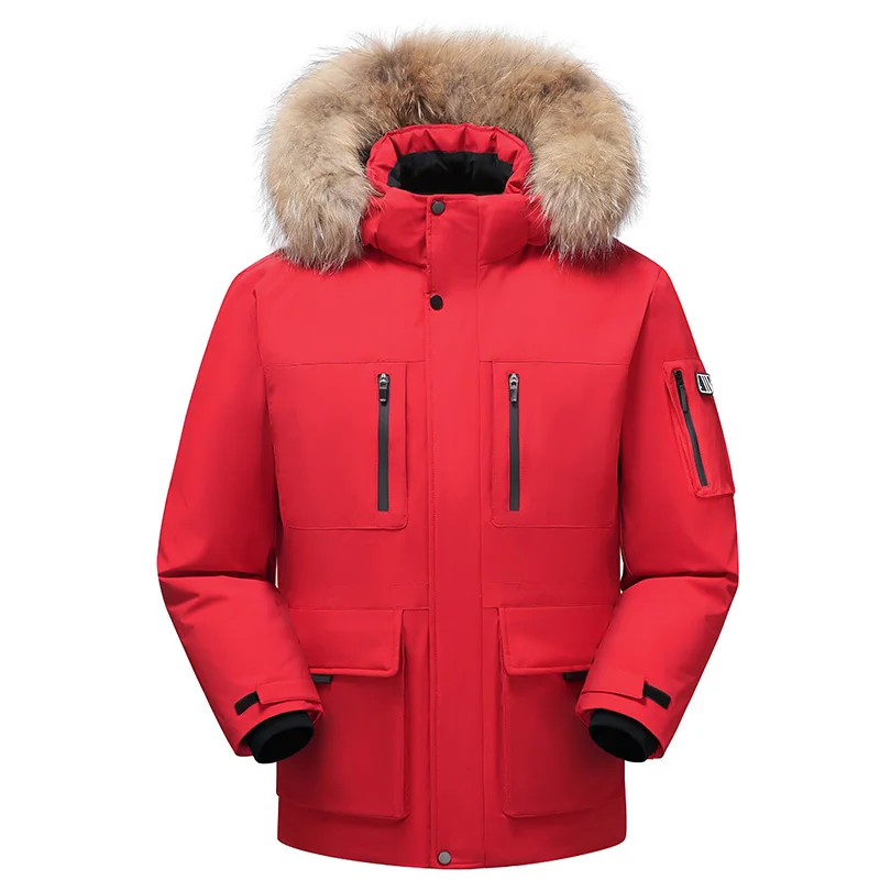 

Красная мужская зимняя куртка-пуховик: молодежная, трендовая, для экстремальных холодов (Харбин), ветрозащитная, с длинными рукавами, на молнии, стандартный крой