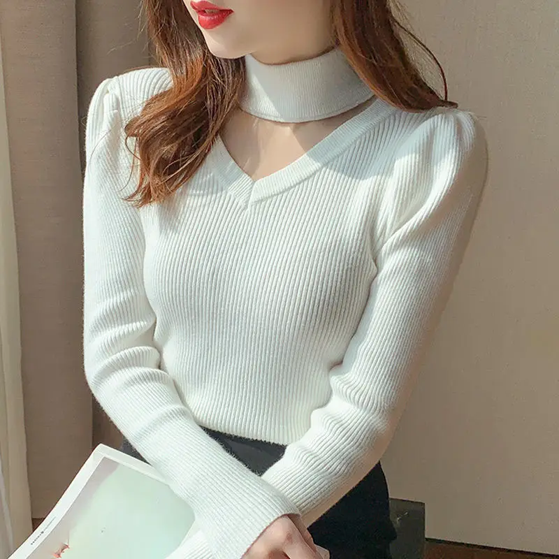 Fashion Solid Color Spliced Hollow Out Sweaters Women\'s Clothing 2023 Autumn Winter New Loose Knitted Pullovers All-match Tops