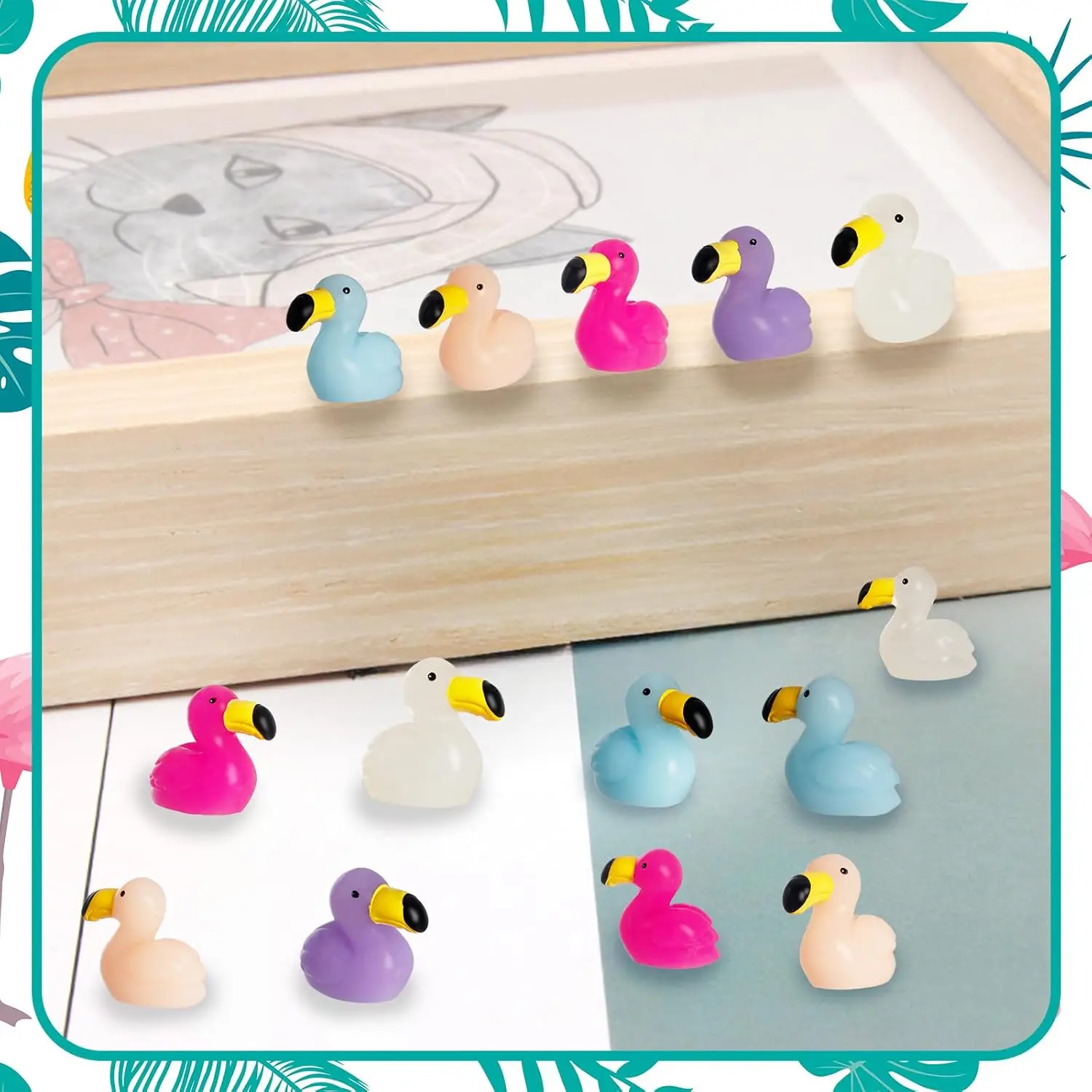 50PC Mini Resin Flamingo Ducks Mini Resin Animals Figurines Miniature Flamingos Ducks Figures for CakeGarden Landscape DIY Craft