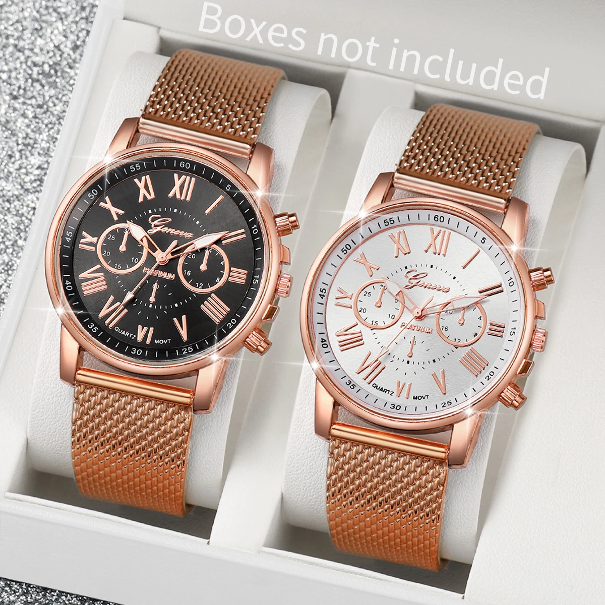 Classic Quartz Watch Set para mulheres, cinta plástica, 2 pcs/set