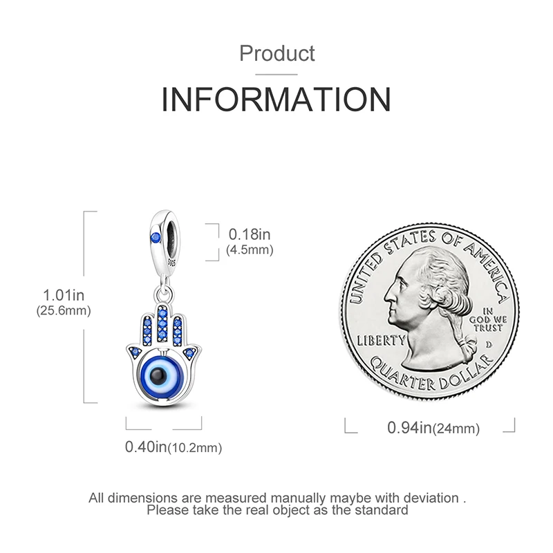 925 Sterling Silber blaue Augen und Palme Charms Kreuzigung Perlen Frauen Freundinnen Schmuck Geschenk – Detail 39