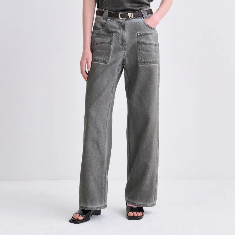 ey Casual Straight Leg Women's Jeans Breathable Comfortable Loose Fit Autumn 2025 l Waist Cotton Denim Pants