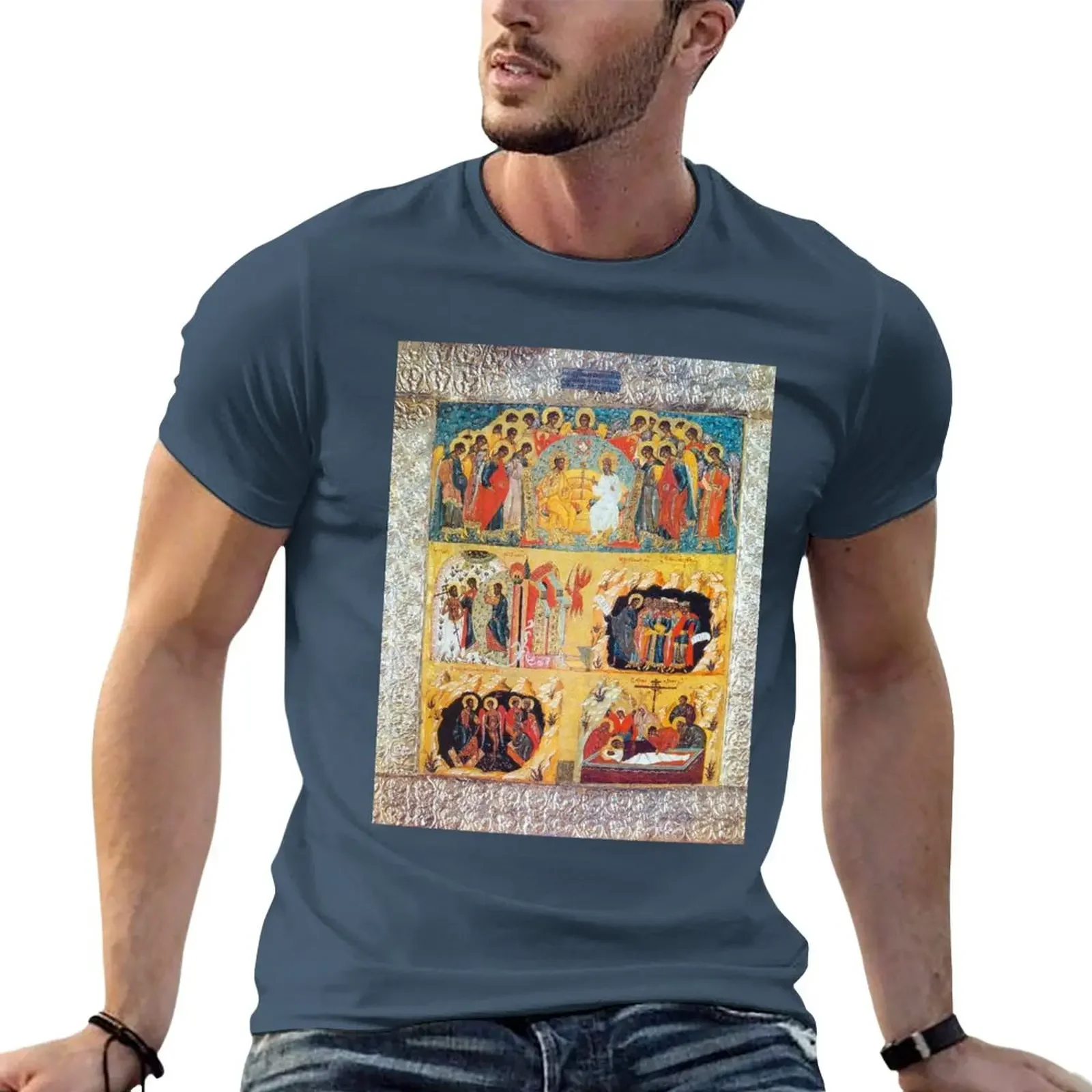 New A five-part Russian Orthodox icon depicting the Easter story T-Shirt korean fashion men t shirts