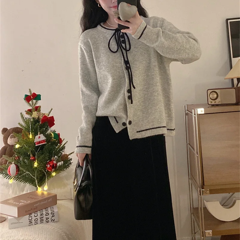 Elegant Style Knitted Cardigan Sweater Jacket Autumn Korean Dongda Bag Fashion Versatile Pullover E1042