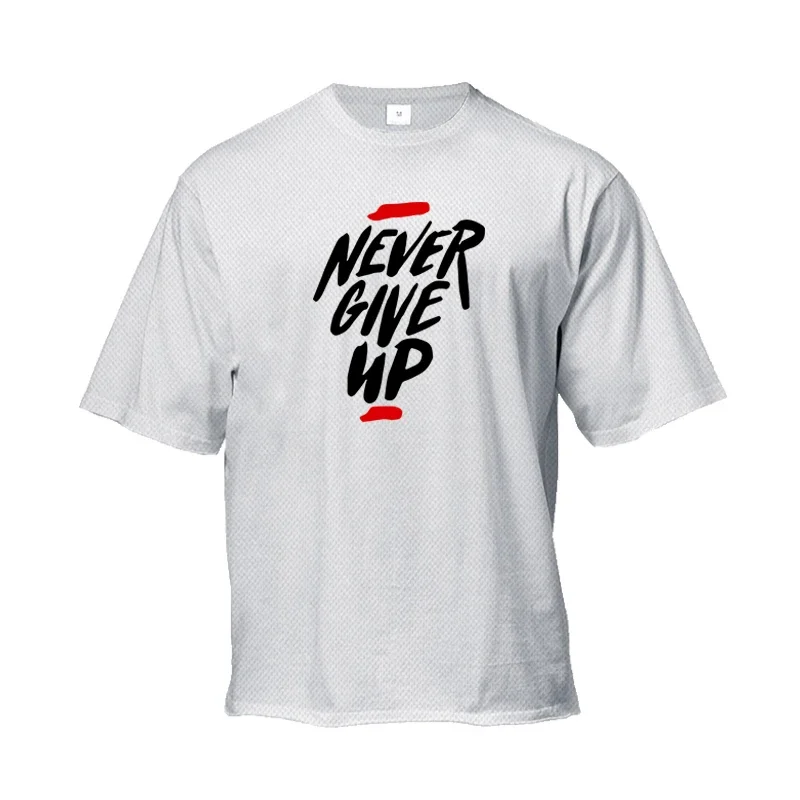 

Мужская свободная футболка для бега Never Give Up с принтом, летняя быстросохнущая одежда для спортзала и фитнеса, спортивная футболка с короткими рукавами для бодибилдинга
