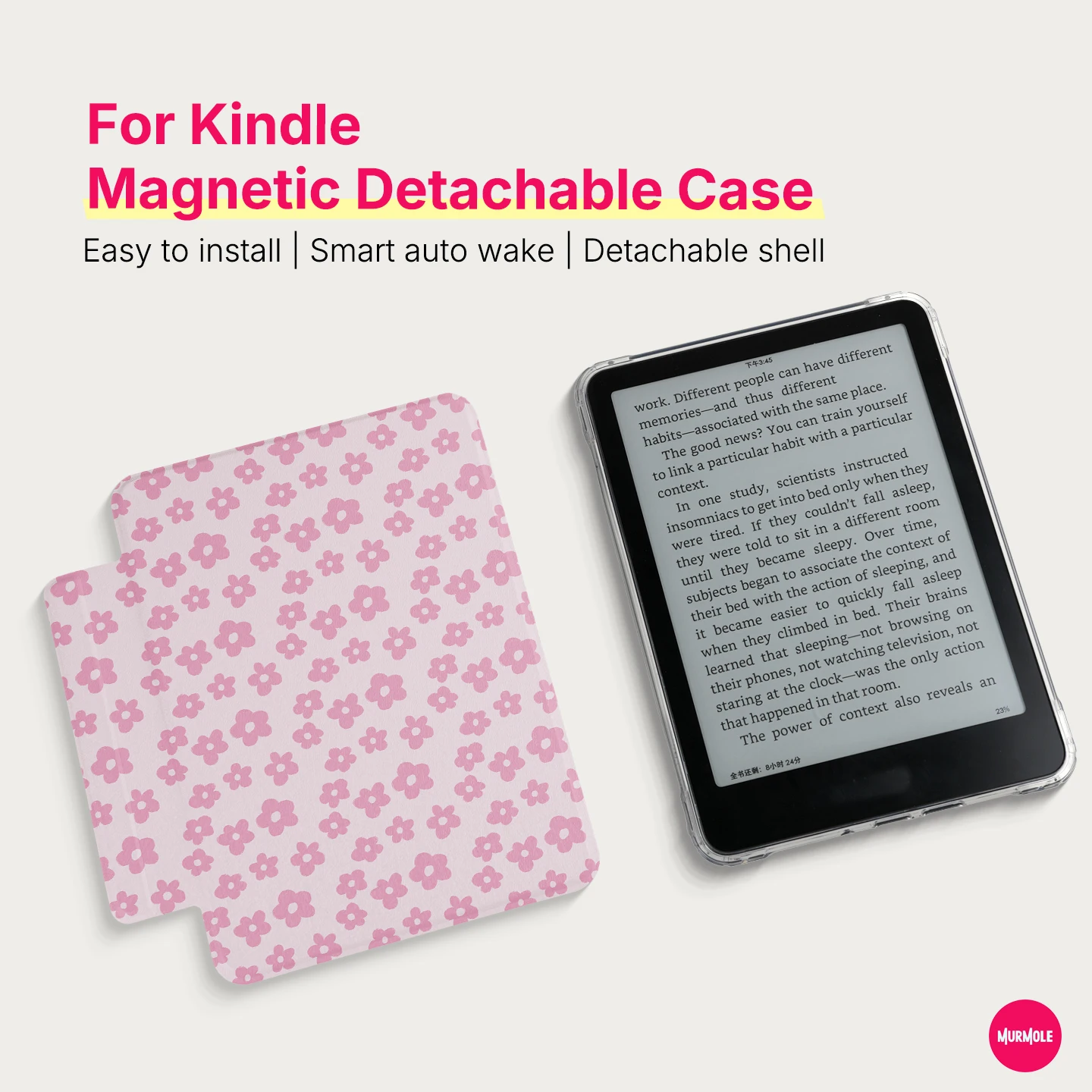 Murmole Floral Grid Plaid Magnetic Detachable Case for Kindle Paperwhite 12th Colorsoft 7