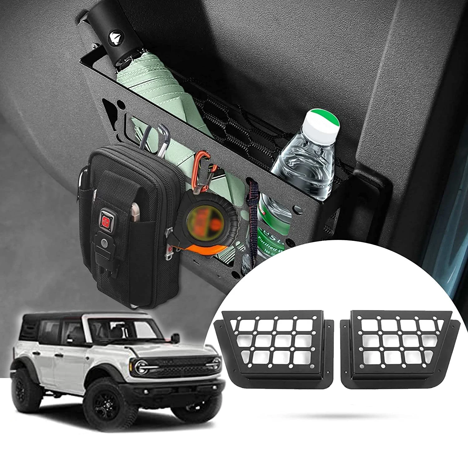 

Car Rear Door Storage Box Organizer Metal Net Pocket Stowing Tidying for Ford Bronco 4Door 2021 2022 2023