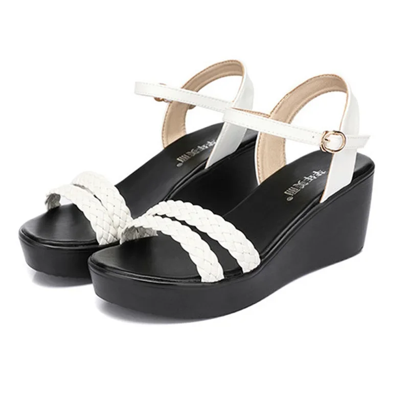 BEYARNE White Wedges Sandals Women Summer New Open Toe Large Size 40-43 Ladies Sandals Black Shoes