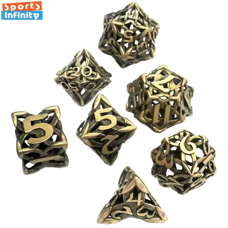 

7 шт./компл., бронзовые металлические кости с выдолбленными номерами COC, многогранные игральные кости Cthulhu, DND, настольная игра, развлекательные игральные кости, набор Dnd Dice