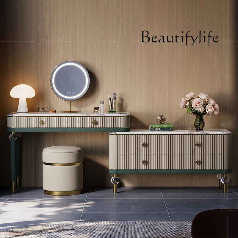 Light luxury dresser, bedside storage cabinet, marble high-end villa large flat-floor integrated makeup table