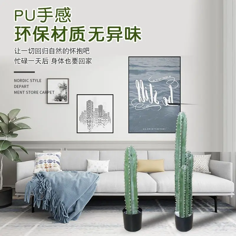 Nordic style cactus green plant quantity day ruler potted plant three-headed cactus bonsai home window floor-to-ceiling ornament