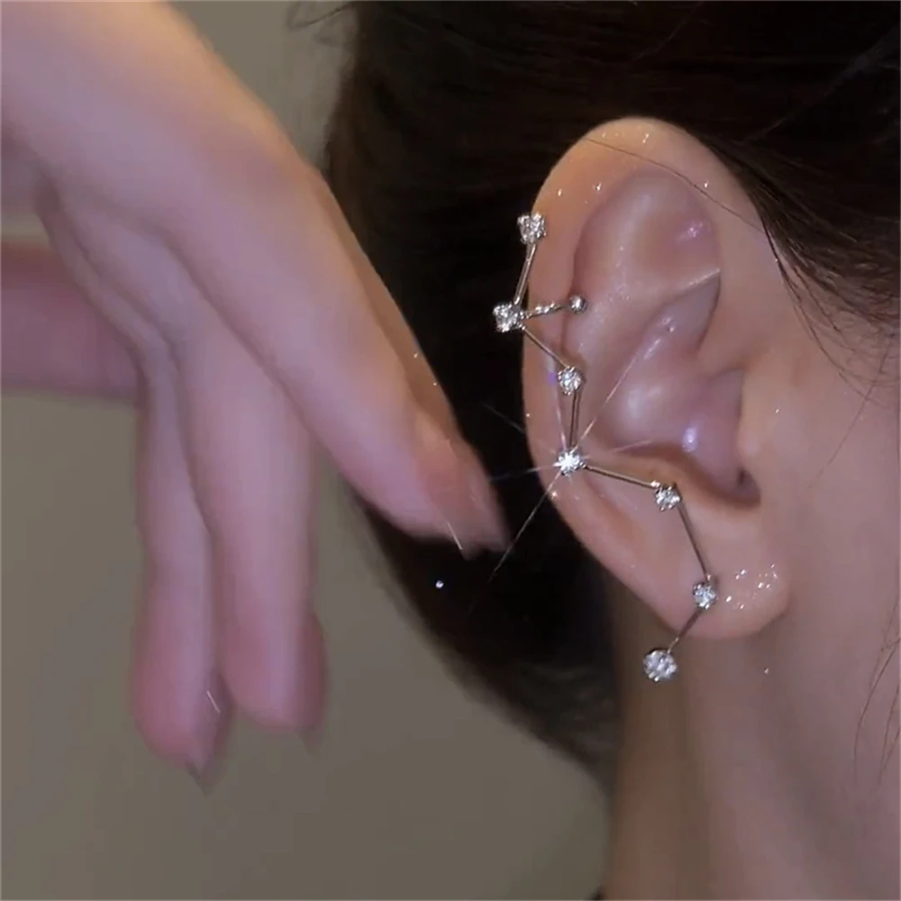 Delicate Cubic Zirconia Constellation Star Ear Cuff Clip On Earrings For Women New Korean Fashion Fake Cartilage Earring Jewelry