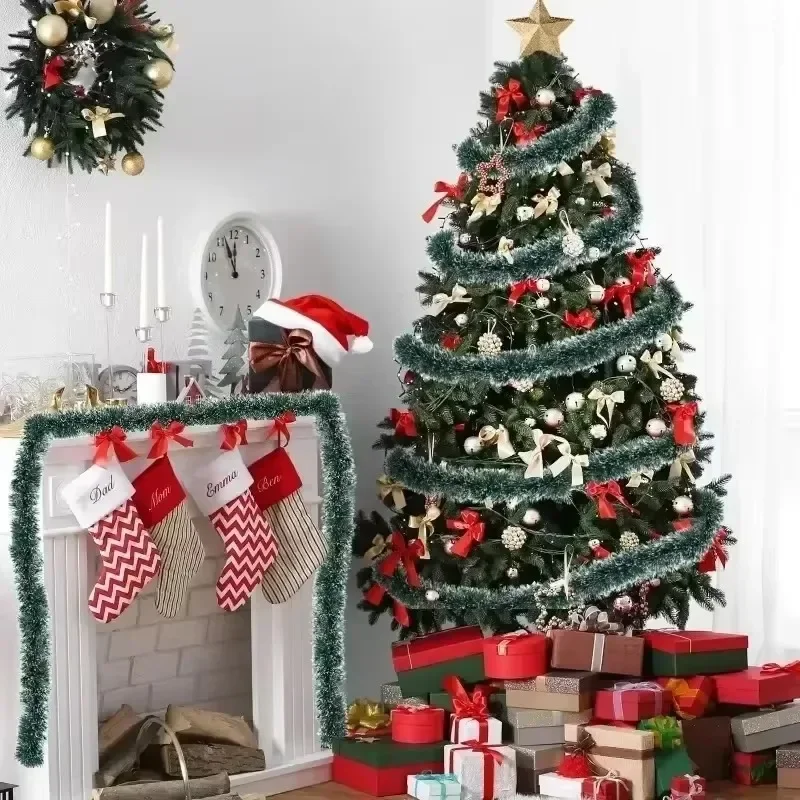 Christmas Tinsel Ribbons Green Cane Ribbon Garland Xmas Tree Hanging Pendent Xmas Ribbons Wreath Ornaments Party Home Decoration