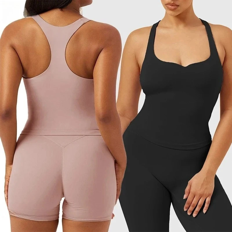 C-B Women's Push-Up Yoga Tank Top, High-Waisted, Seamless Shorts & Leggings, Suitable for Gym Workouts and Exercise Sets
